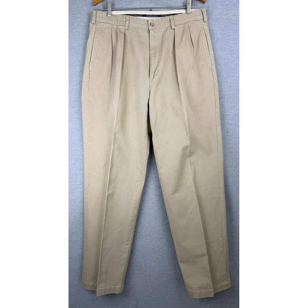 Polo Ralph Lauren Pleated Chinos Mens 34x32 Khaki Tan Cotton Twill Pants